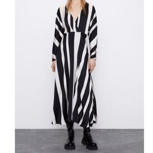 Zara Satin Effect Striped Dress - Large NWT